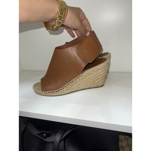 Celine Brown Leather Espadrille Wedges - Size 39 - Picture 3 of 6